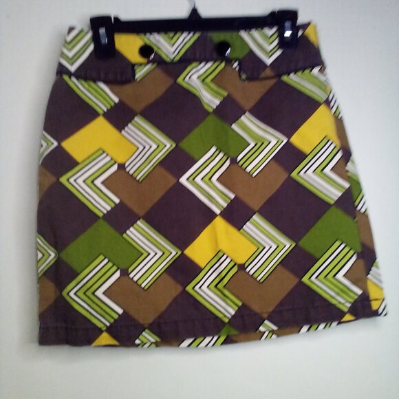 Loft Skirt Women 0P 0 Petite Retro Look 100% Cotton Pattern Brown Green - Picture 3 of 15